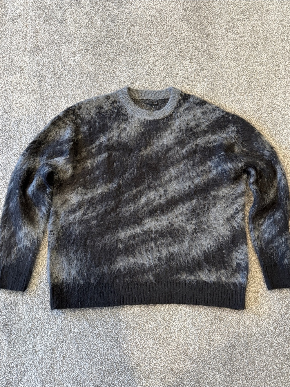Mens mohair Black & Gray Fuzzy Crewneck Sweater